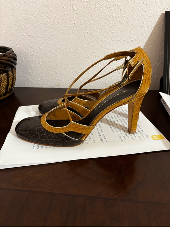 ANTONIO MELANI Shoes - ANTONIO MELANI Brown & Mustard Croc-Embossed Strappy Heels